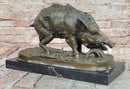 Massive Wild Boar Hog Pig Bronze Sculpture Art Deco Marble Base Hot Cast Statue