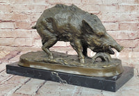 Massive Wild Boar Hog Pig Bronze Sculpture Art Deco Marble Base Hot Cast Statue
