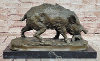 Massive Wild Boar Hog Pig Bronze Sculpture Art Deco Marble Base Hot Cast Statue