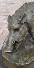 Massive Wild Boar Hog Pig Bronze Sculpture Art Deco Marble Base Hot Cast Statue