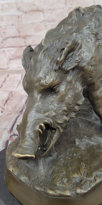 Massive Wild Boar Hog Pig Bronze Sculpture Art Deco Marble Base Hot Cast Statue