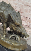 Massive Wild Boar Hog Pig Bronze Sculpture Art Deco Marble Base Hot Cast Statue