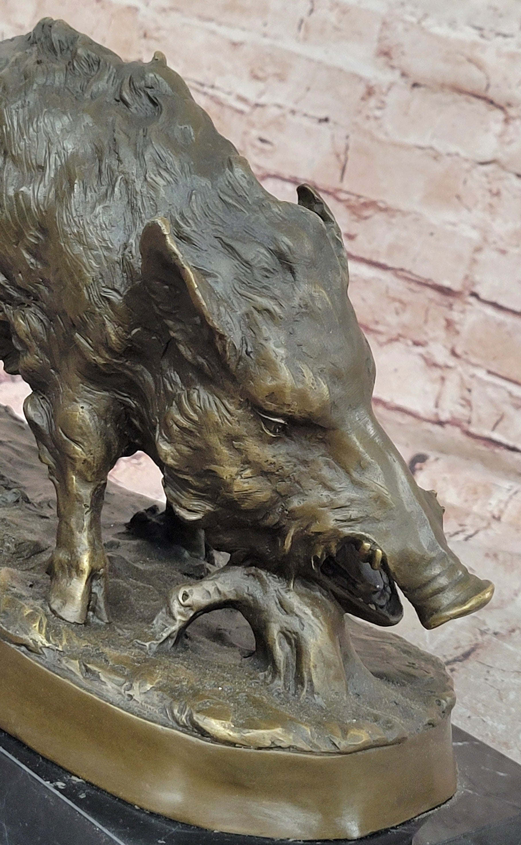 Massive Wild Boar Hog Pig Bronze Sculpture Art Deco Marble Base Hot Cast Statue