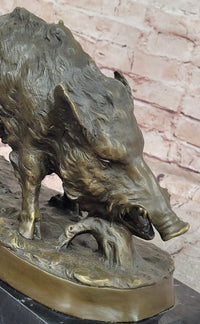 Massive Wild Boar Hog Pig Bronze Sculpture Art Deco Marble Base Hot Cast Statue