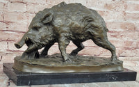 Massive Wild Boar Hog Pig Bronze Sculpture Art Deco Marble Base Hot Cast Statue