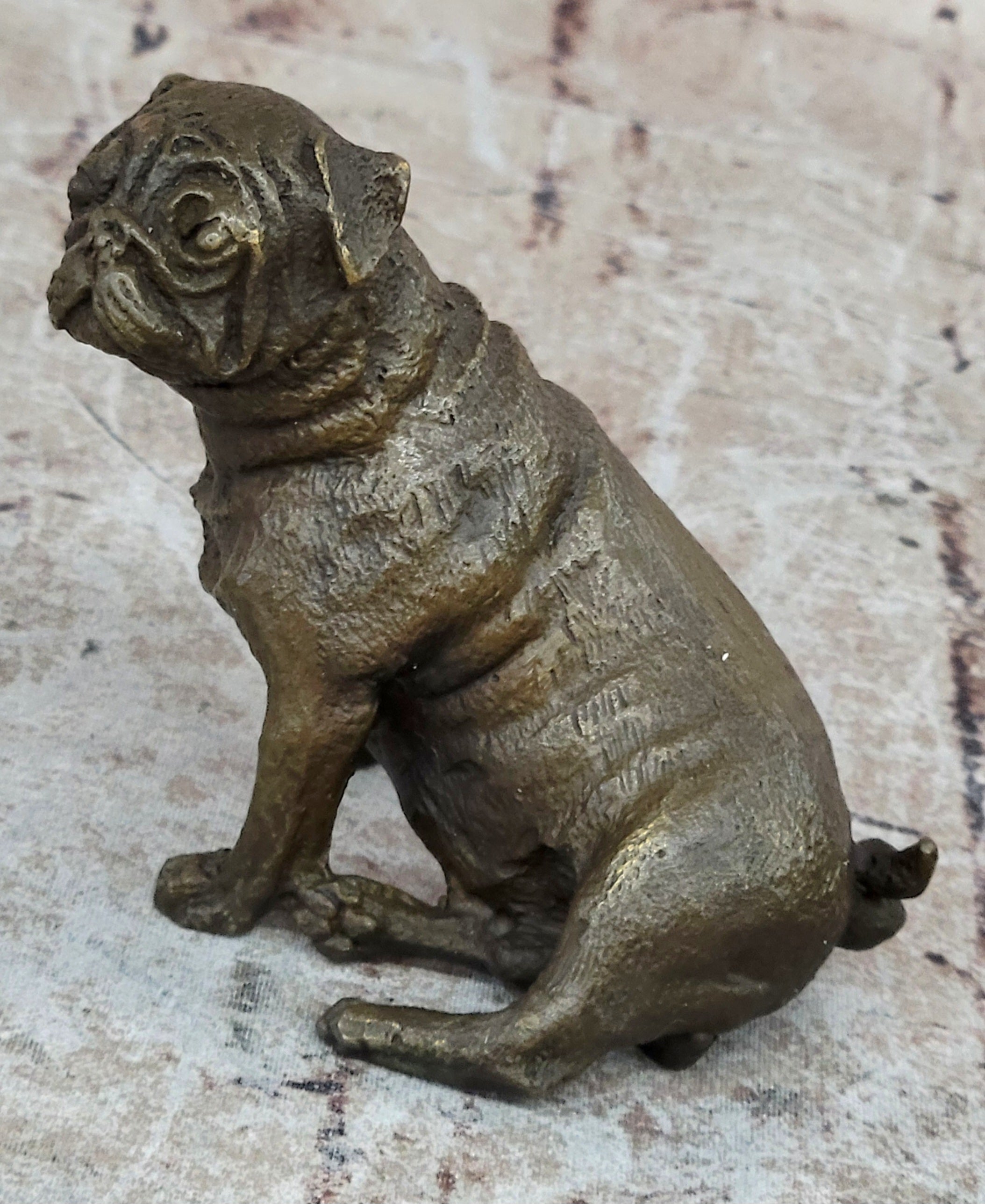 Pug Dog Bronze Miniature Sculpture 4" x 4"