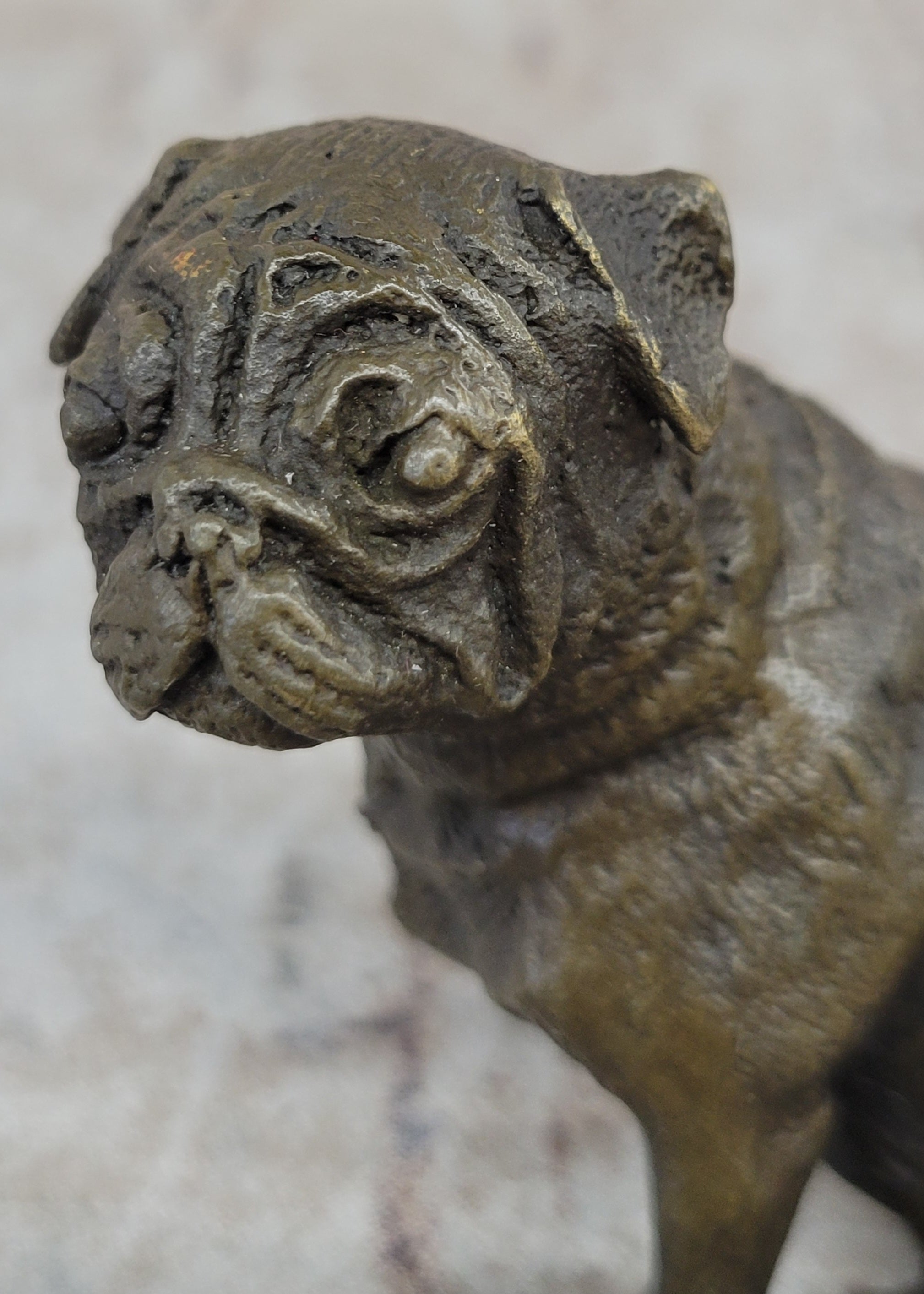 Pug Dog Bronze Miniature Sculpture 4" x 4"