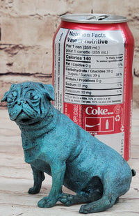 Pug Dog Puppy Bronze Metal Sculpture Blue Patina Art