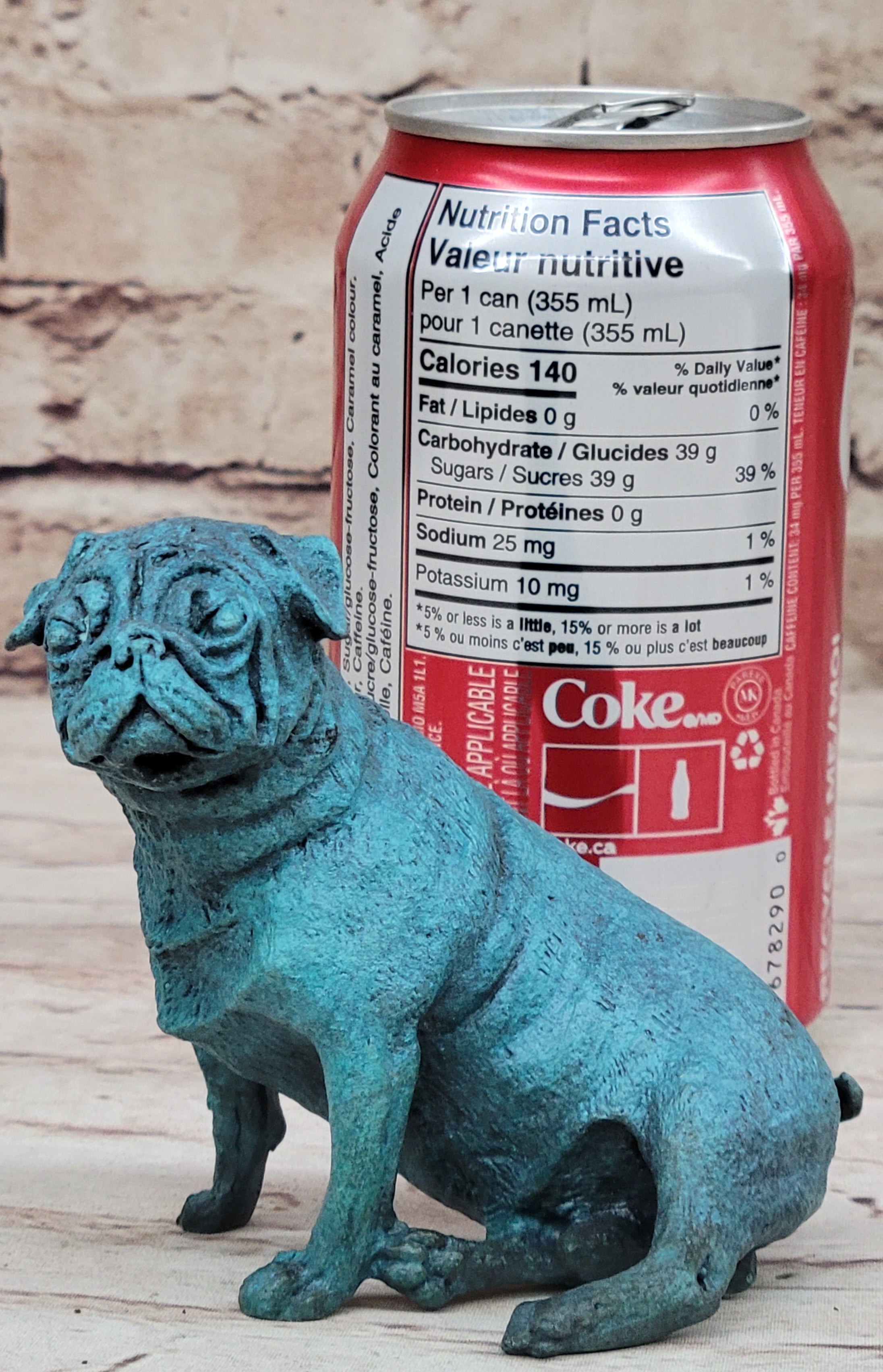 Pug Dog Puppy Bronze Metal Sculpture Blue Patina Art