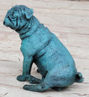 Pug Dog Puppy Bronze Metal Sculpture Blue Patina Art