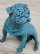 Pug Dog Puppy Bronze Metal Sculpture Blue Patina Art