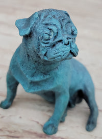 Pug Dog Puppy Bronze Metal Sculpture Blue Patina Art