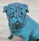 Pug Dog Puppy Bronze Metal Sculpture Blue Patina Art
