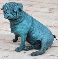 Pug Dog Puppy Bronze Metal Sculpture Blue Patina Art