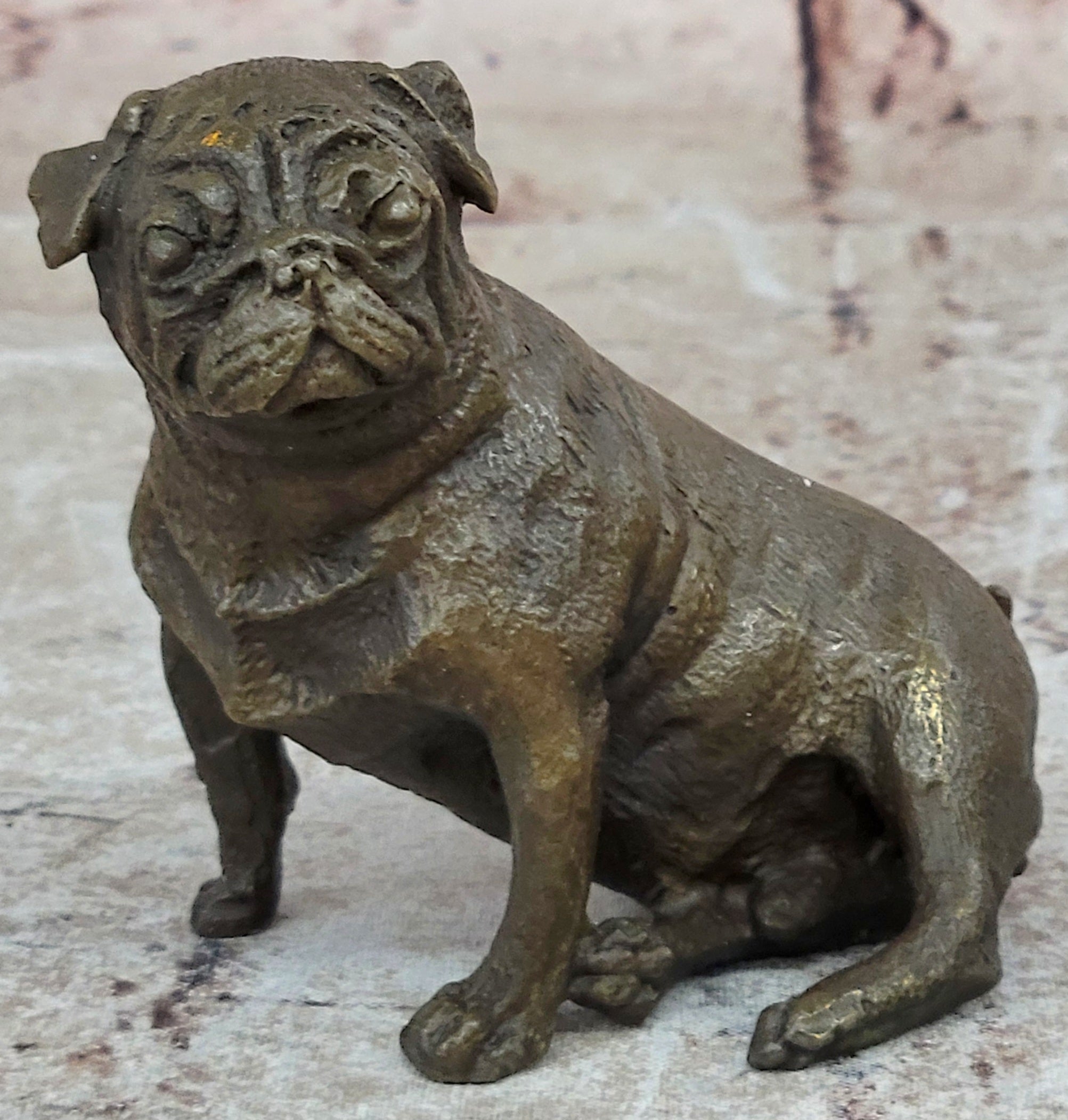 Pug Dog Bronze Miniature Sculpture 4" x 4"