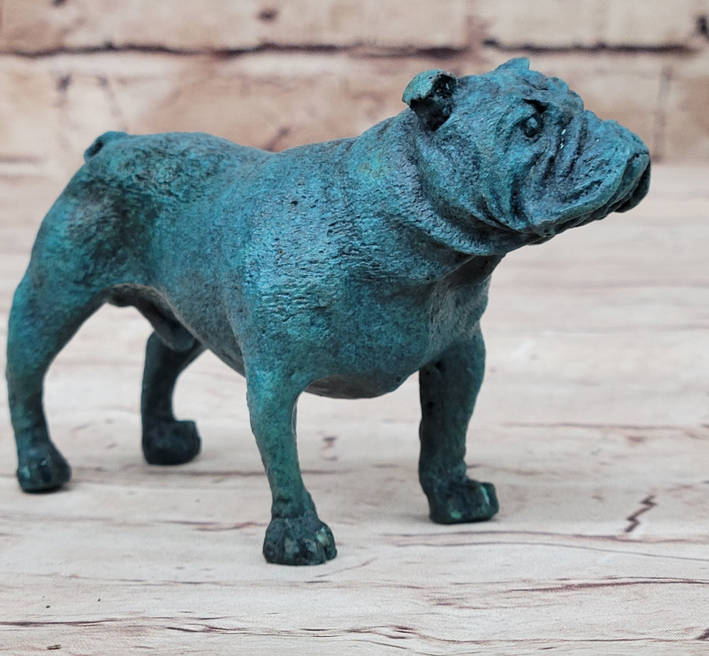 English Bulldog Bronze Metal Sculpture Blue Patina