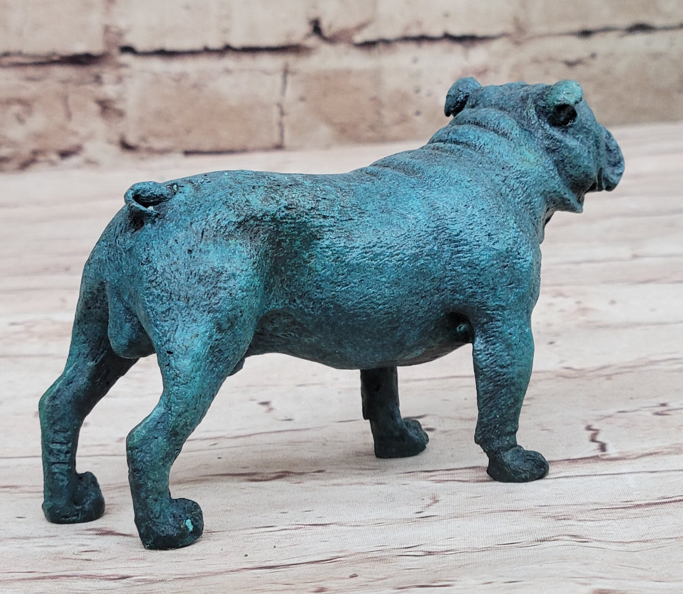 English Bulldog Bronze Metal Sculpture Blue Patina