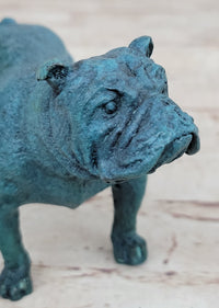 English Bulldog Bronze Metal Sculpture Blue Patina
