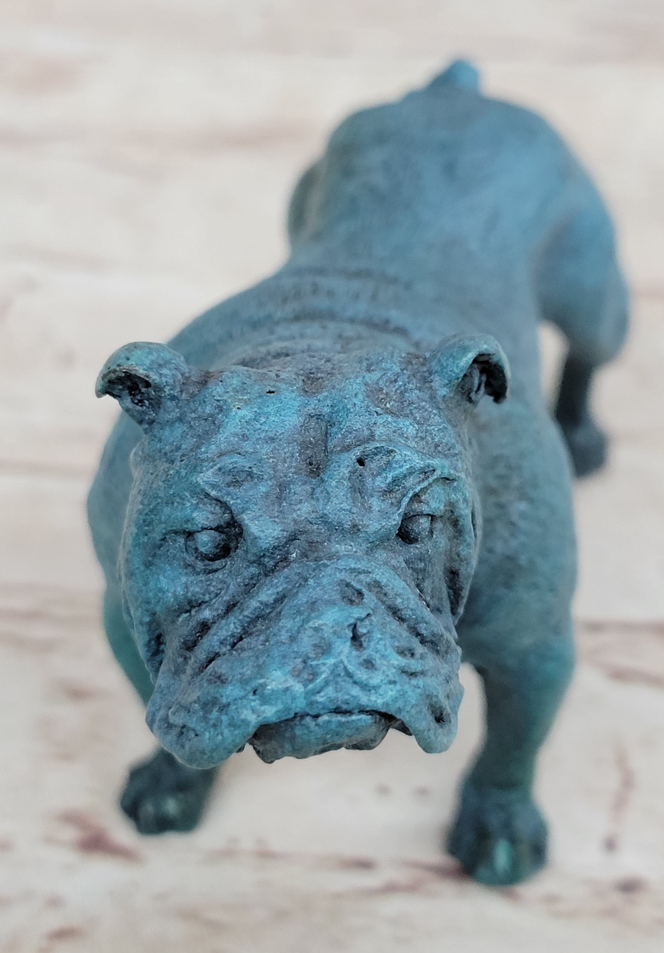 English Bulldog Bronze Metal Sculpture Blue Patina