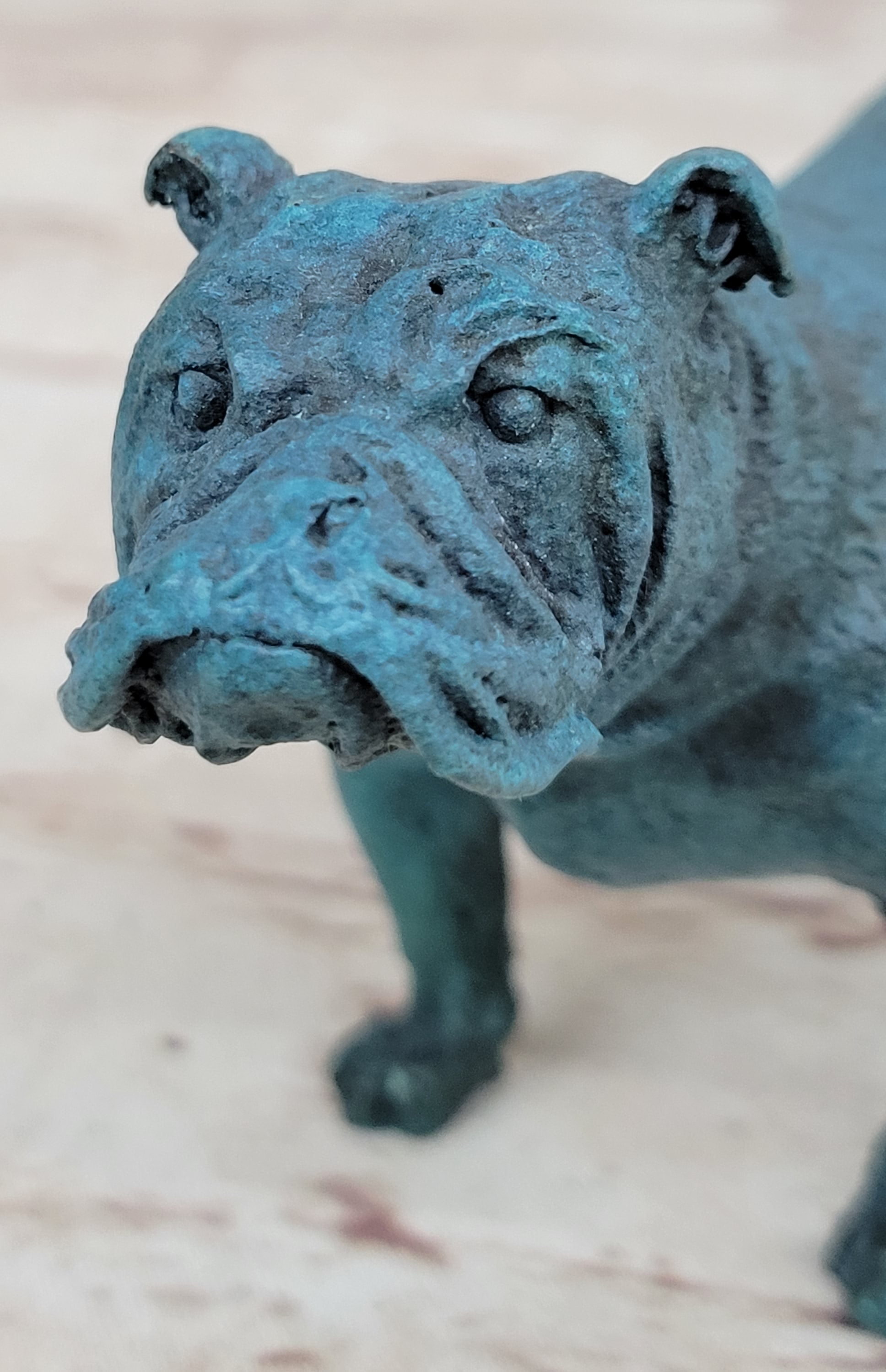 English Bulldog Bronze Metal Sculpture Blue Patina