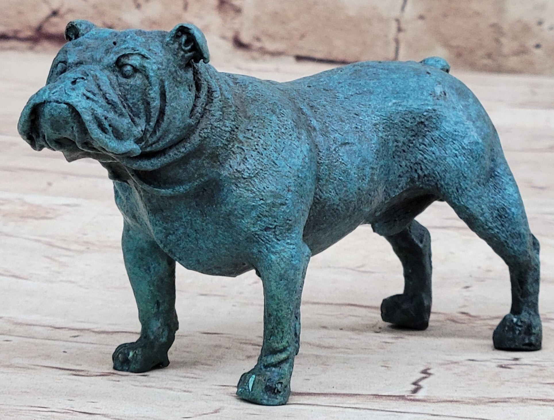 English Bulldog Bronze Metal Sculpture Blue Patina