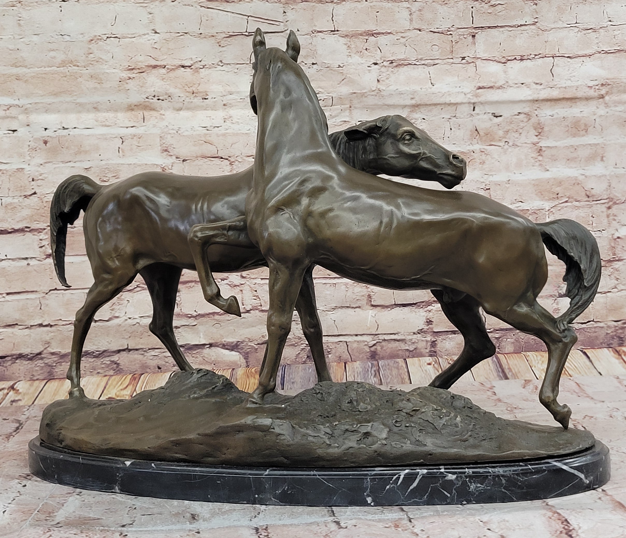 Horses Bronze Sculpture on Marble Base by PJ Mene