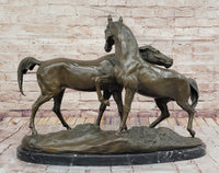 Horses Bronze Sculpture on Marble Base by PJ Mene