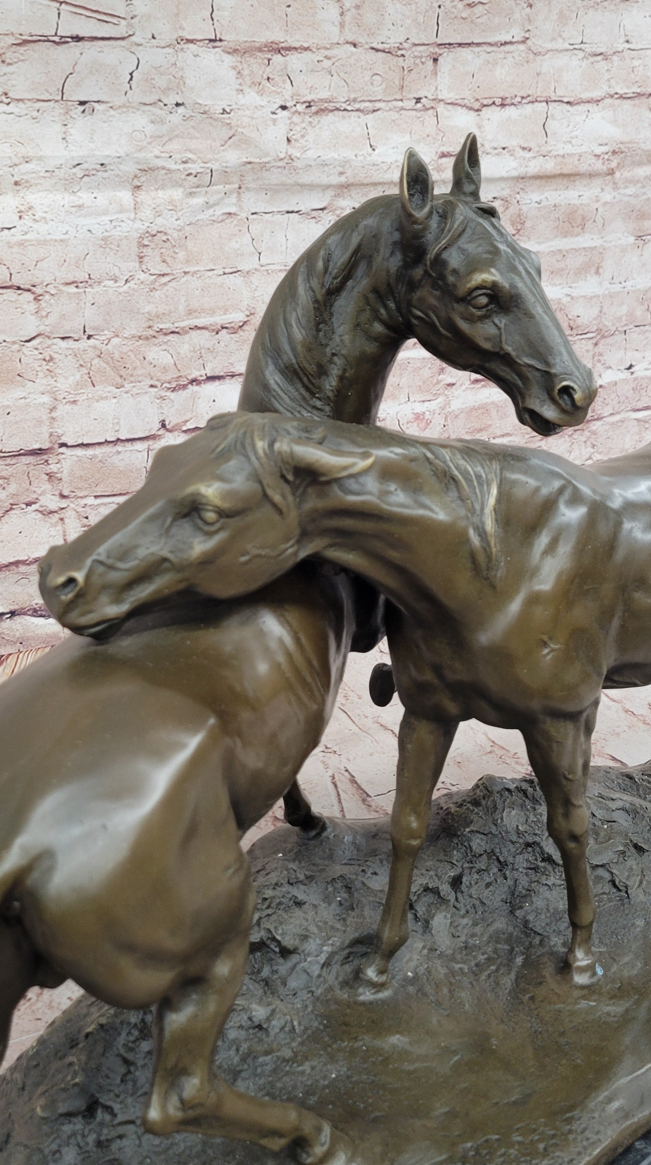 Horses Bronze Sculpture on Marble Base by PJ Mene