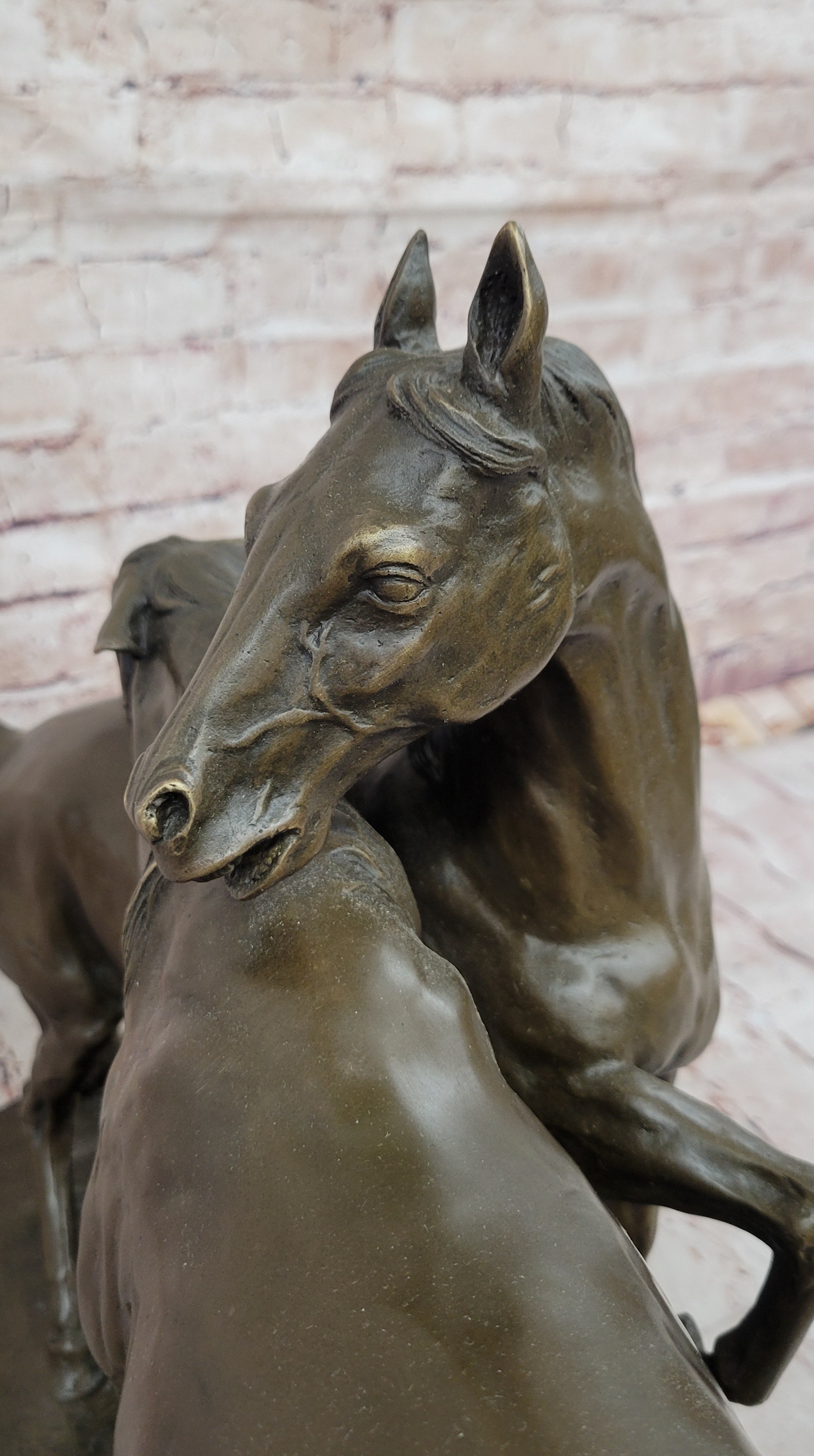 Horses Bronze Sculpture on Marble Base by PJ Mene