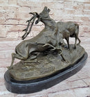 Two Elk Fighting Bronze Sculpture Marble Base