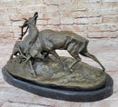 Two Elk Fighting Bronze Sculpture Marble Base