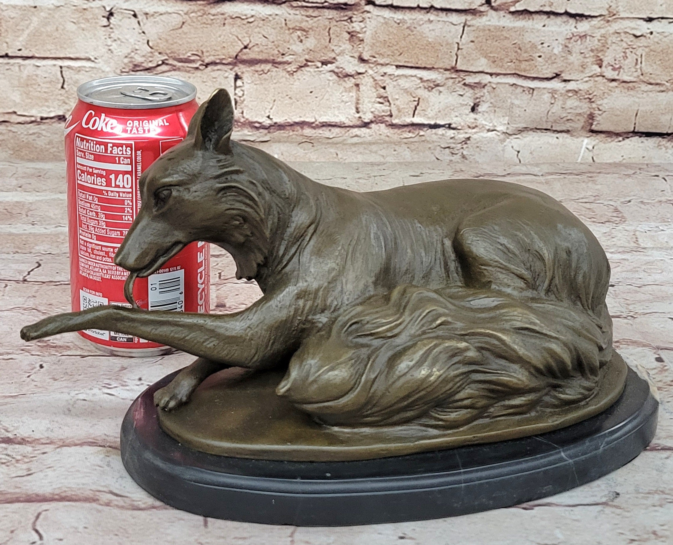 German Shepherd Licking Paw Bronze Sculpture Milo