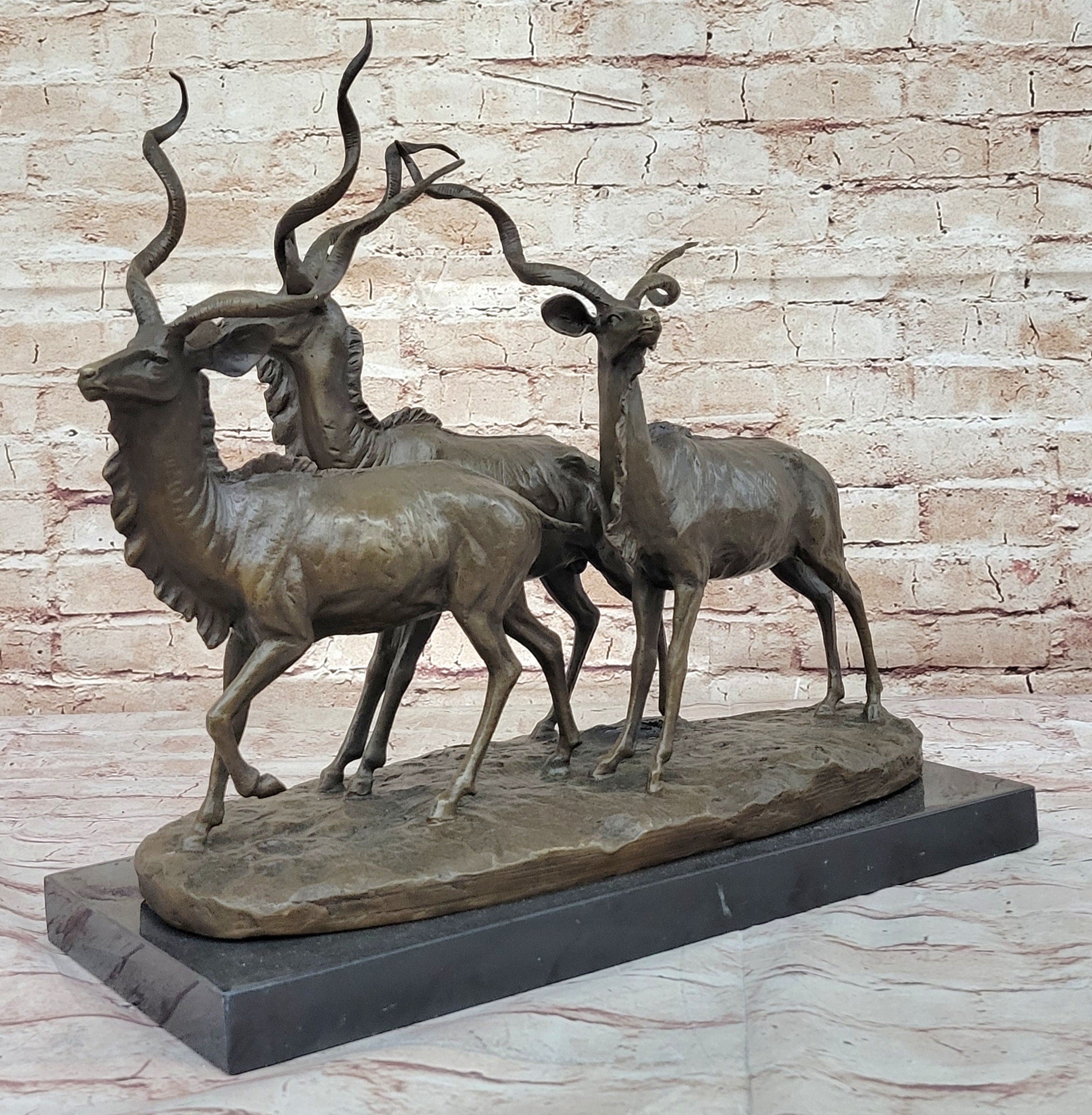Kudu Antelope Family Bronze Sculpture