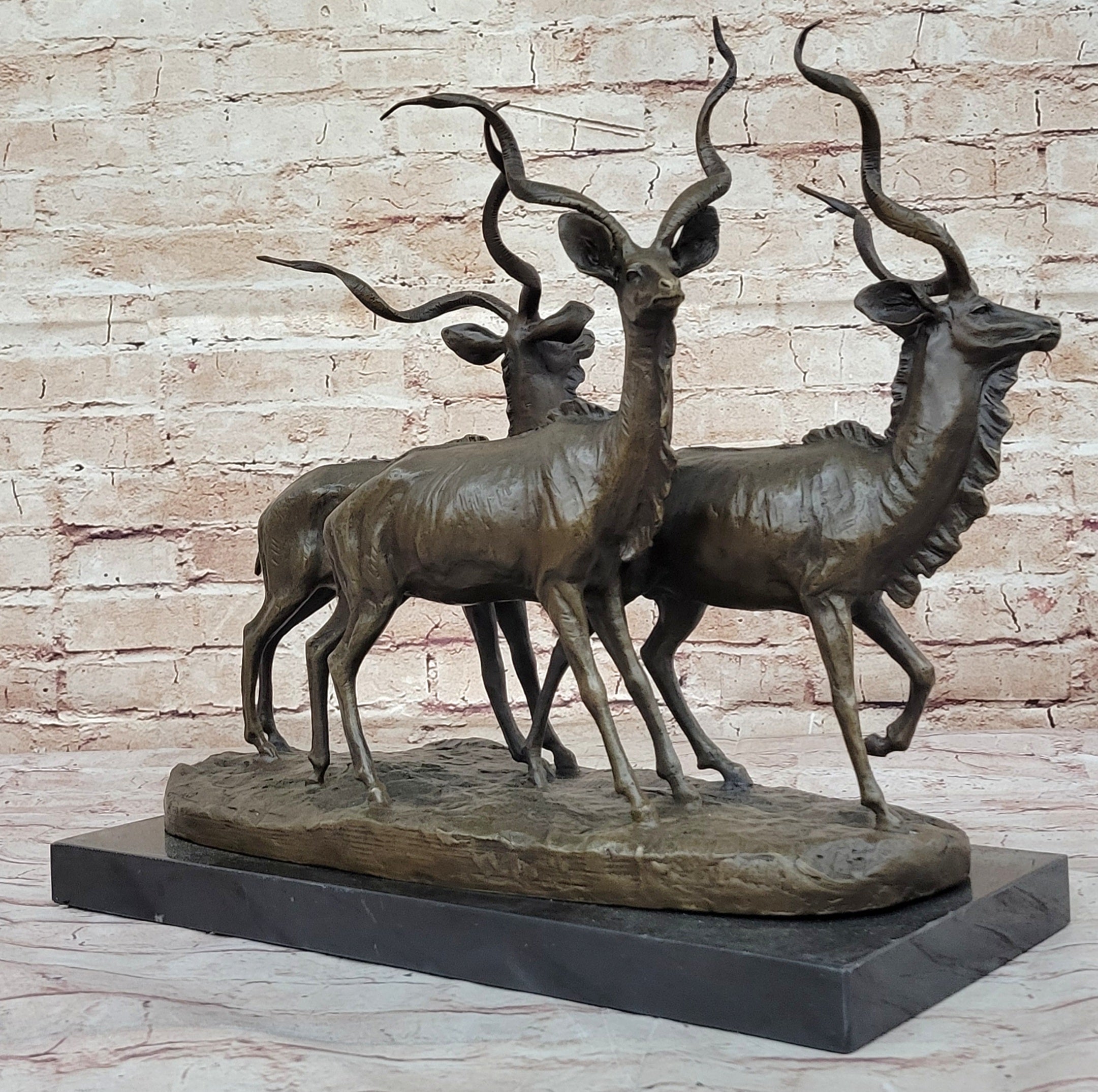 Kudu Antelope Family Bronze Sculpture