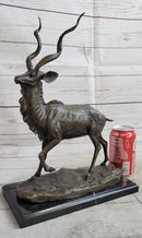 Kudu Antelope Bronze Sculpture on Marble Base Signed Art