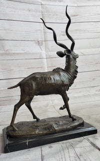 Kudu Antelope Bronze Sculpture on Marble Base Signed Art