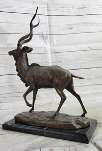 Kudu Antelope Bronze Sculpture on Marble Base Signed Art