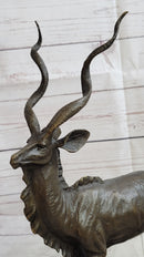 Kudu Antelope Bronze Sculpture on Marble Base Signed Art