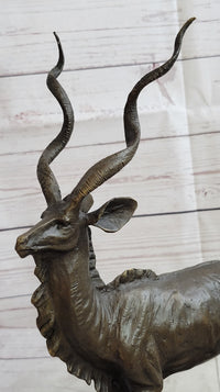Kudu Antelope Bronze Sculpture on Marble Base Signed Art