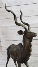 Kudu Antelope Bronze Sculpture on Marble Base Signed Art