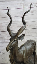 Kudu Antelope Bronze Sculpture on Marble Base Signed Art