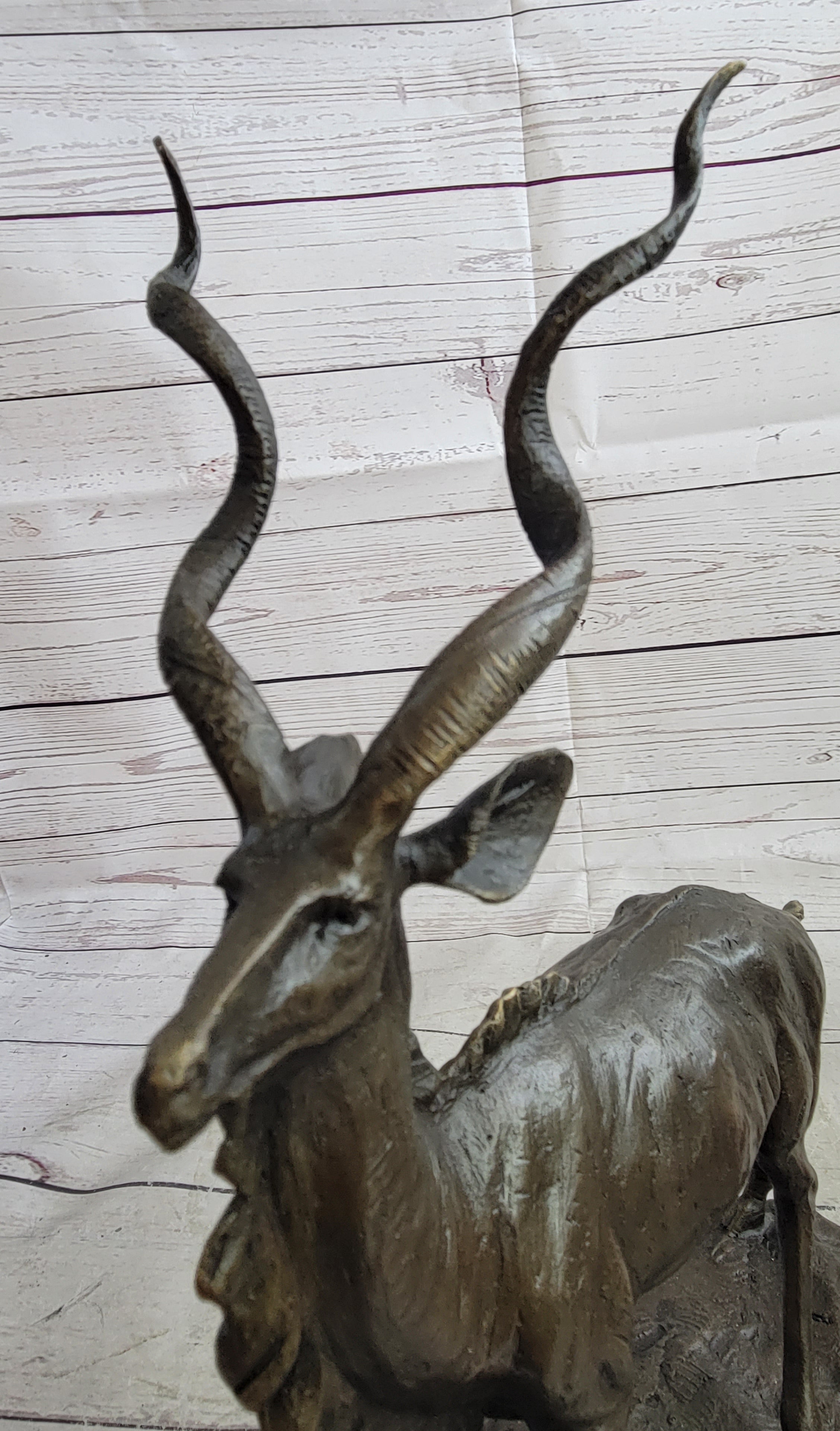 Kudu Antelope Bronze Sculpture on Marble Base Signed Art