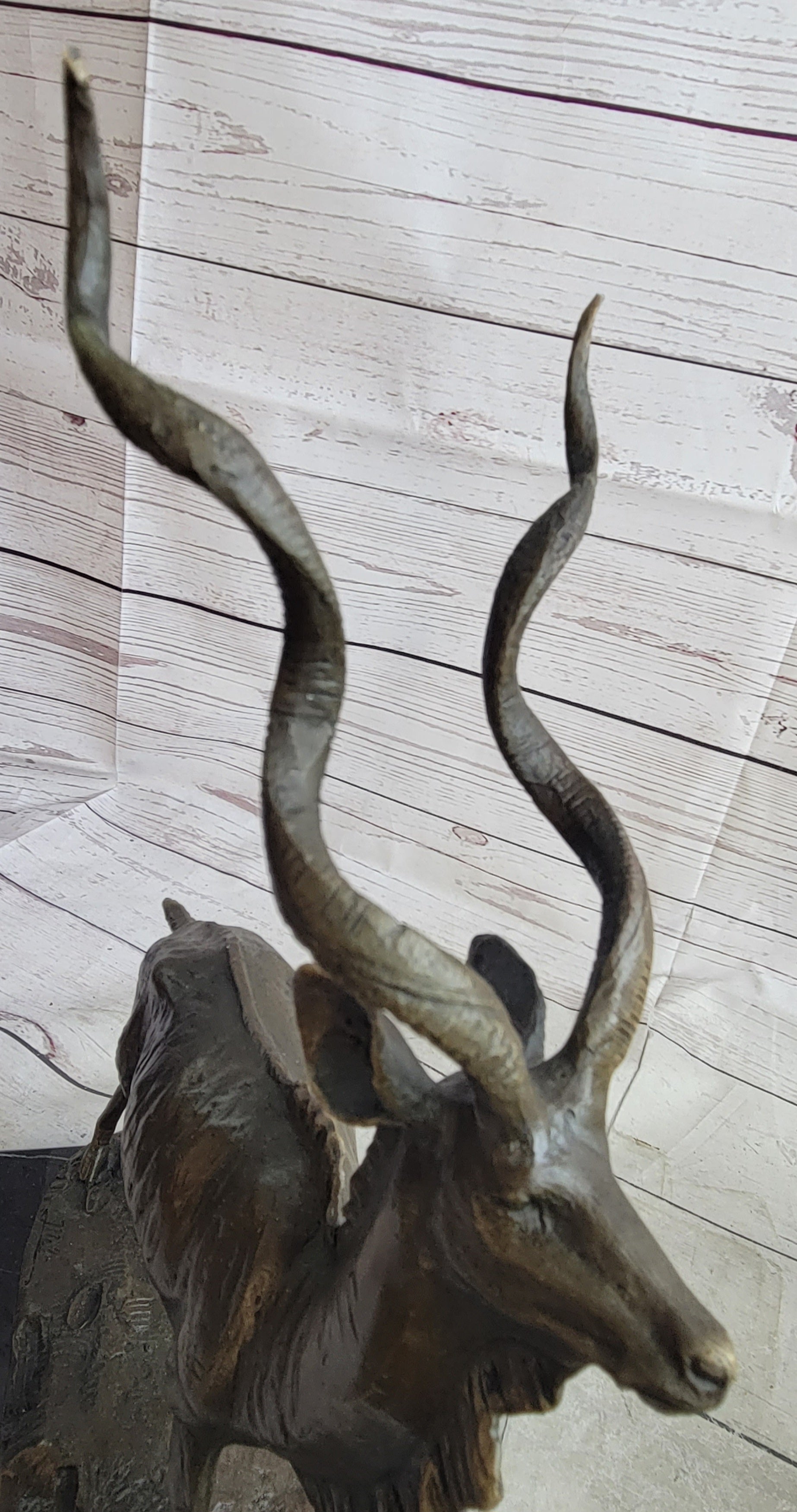 Kudu Antelope Bronze Sculpture on Marble Base Signed Art