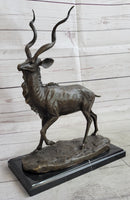 Kudu Antelope Bronze Sculpture on Marble Base Signed Art