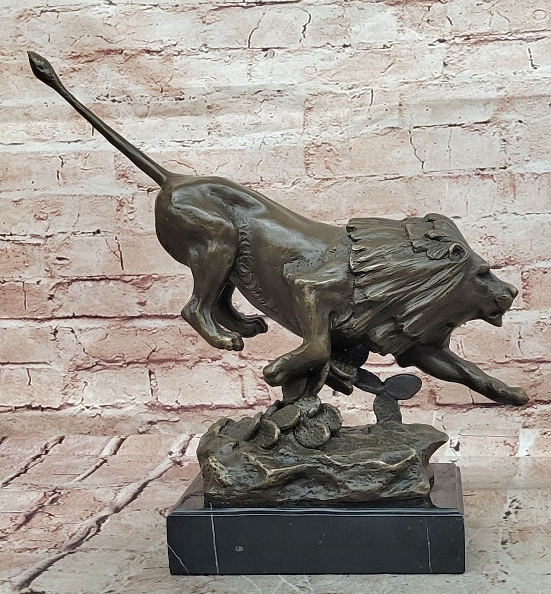 100% Genuine Bronze Modern Animal Sculpture Running Lion Art Statue