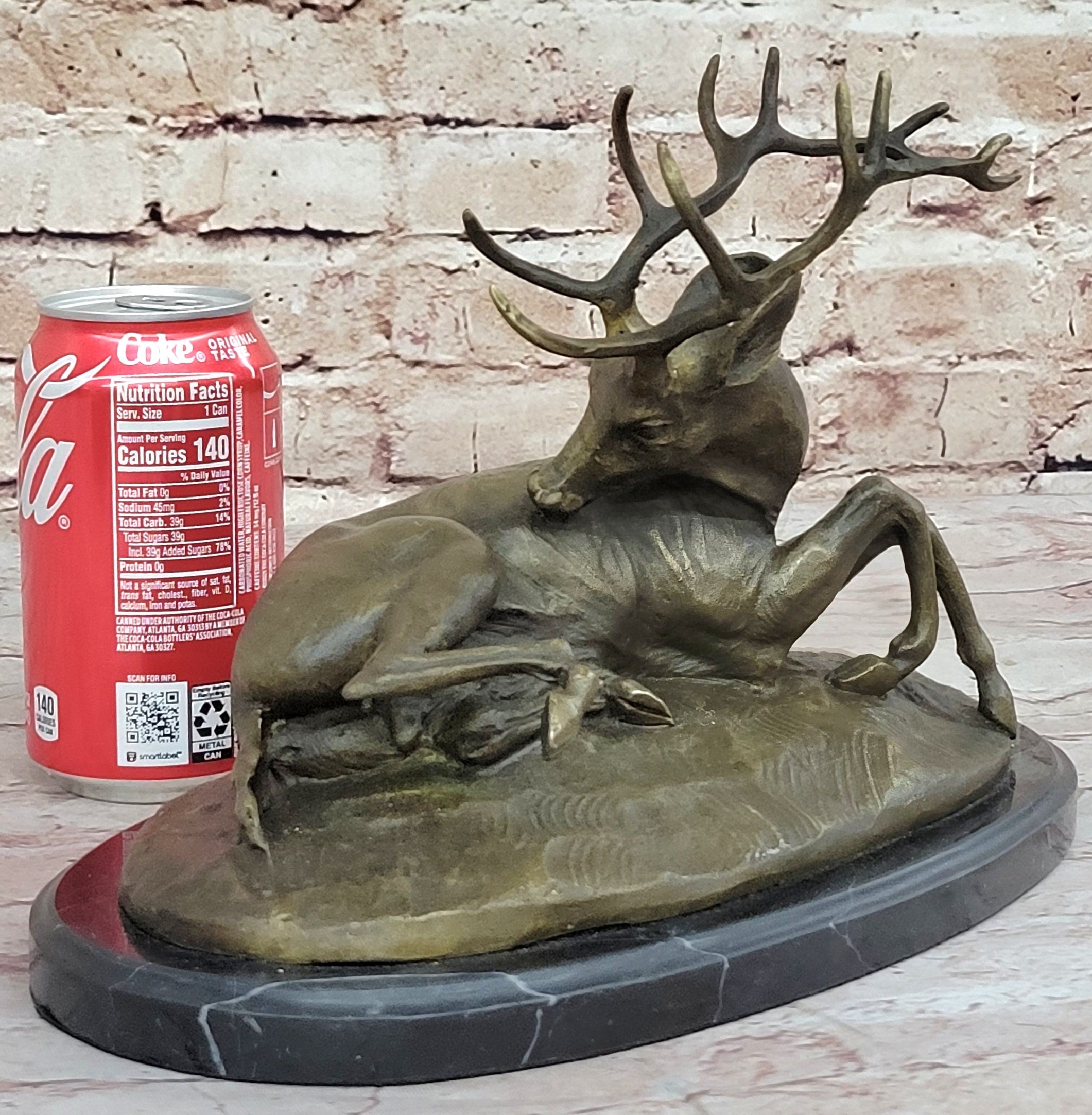 Trophy Bronze Antelope Buck Sculpture Marble Base Hotcast
