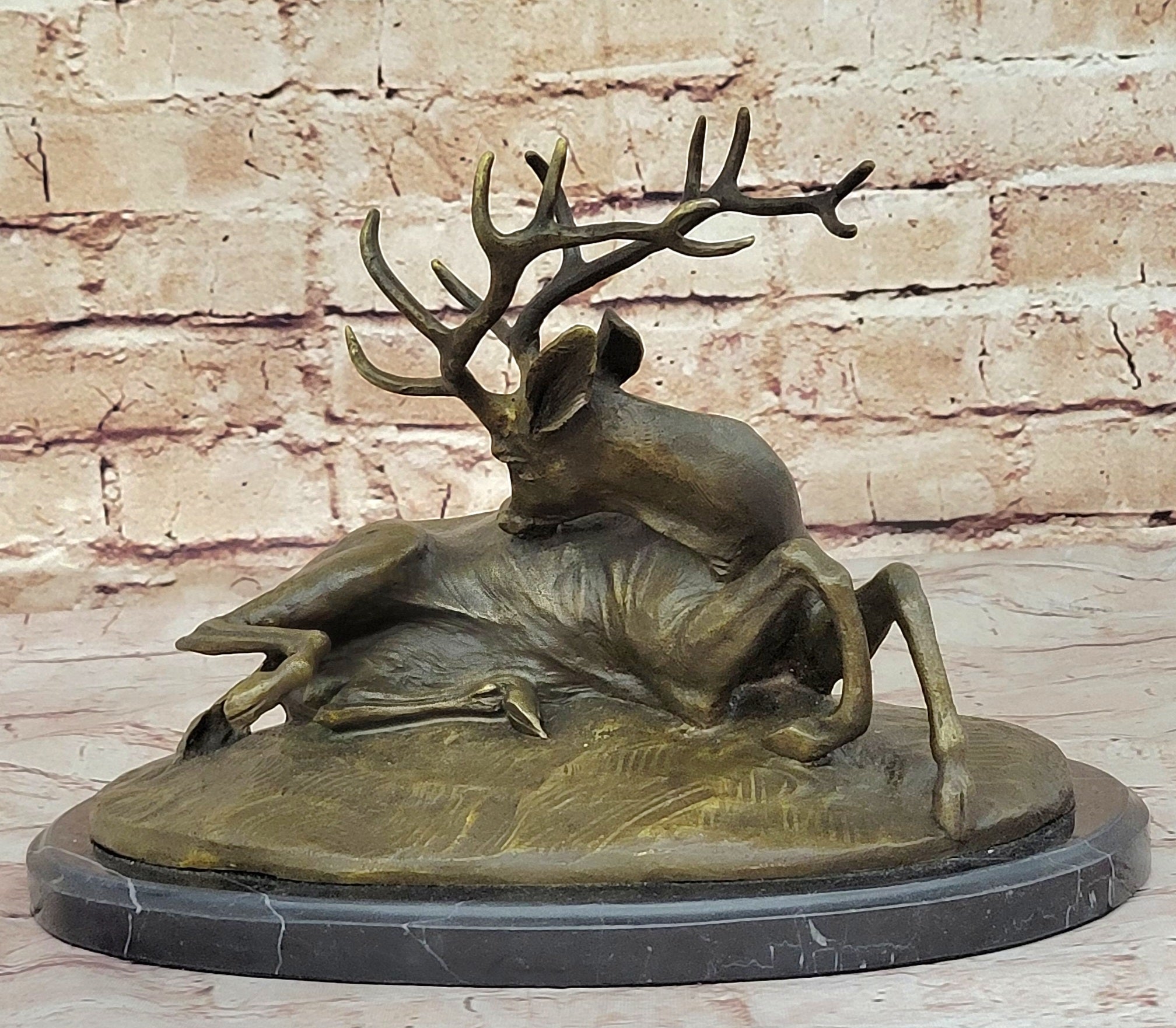 Trophy Bronze Antelope Buck Sculpture Marble Base Hotcast