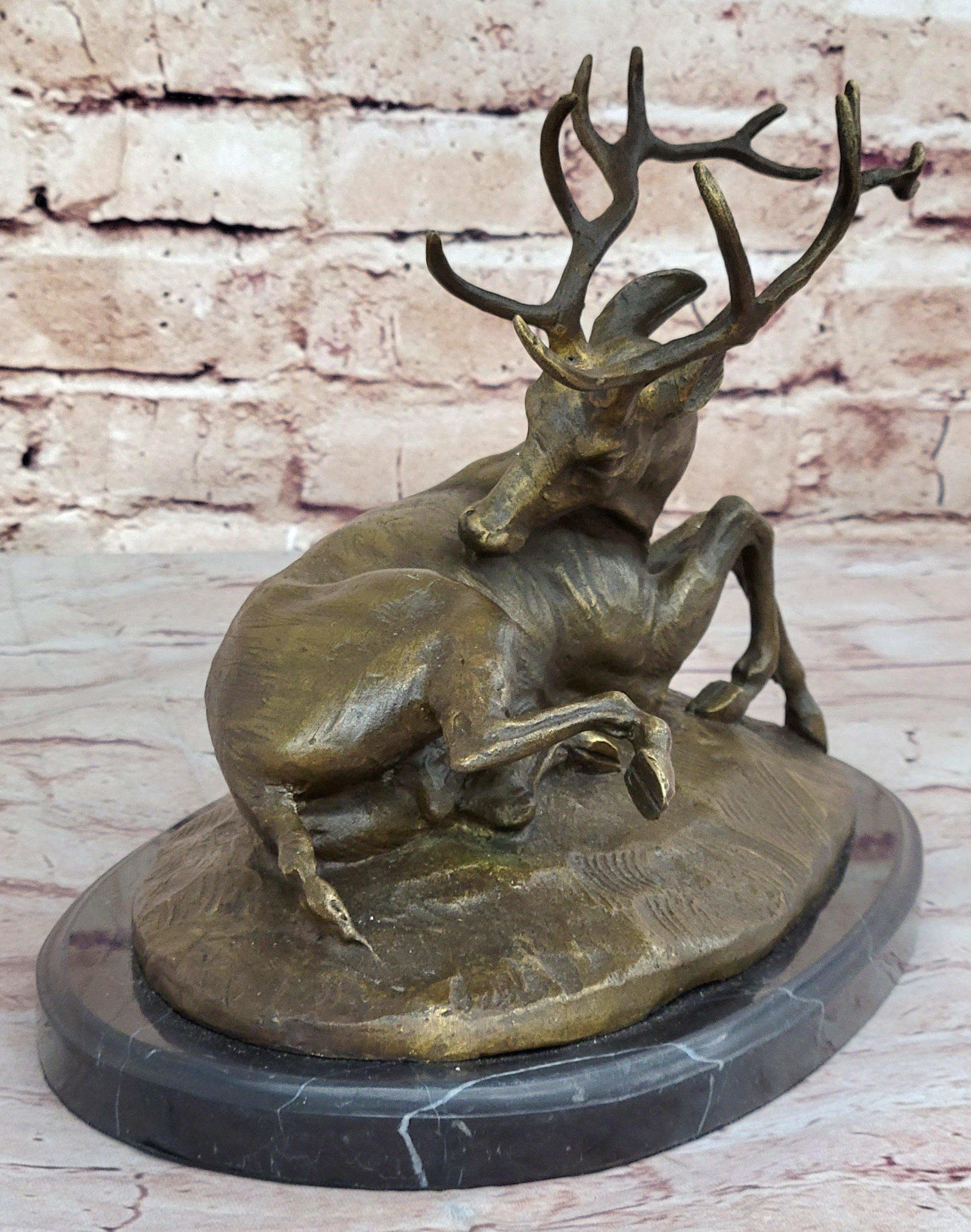 Trophy Bronze Antelope Buck Sculpture Marble Base Hotcast