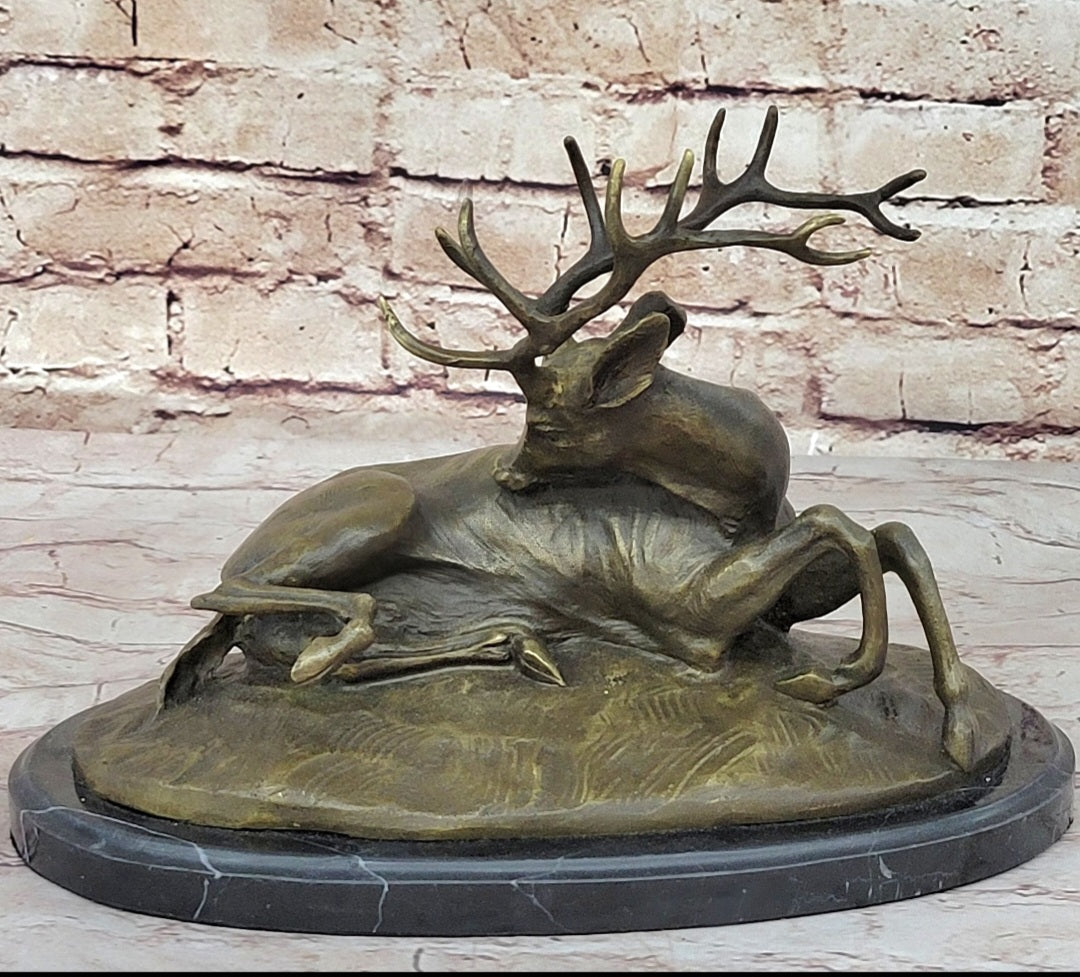 Trophy Bronze Antelope Buck Sculpture Marble Base Hotcast