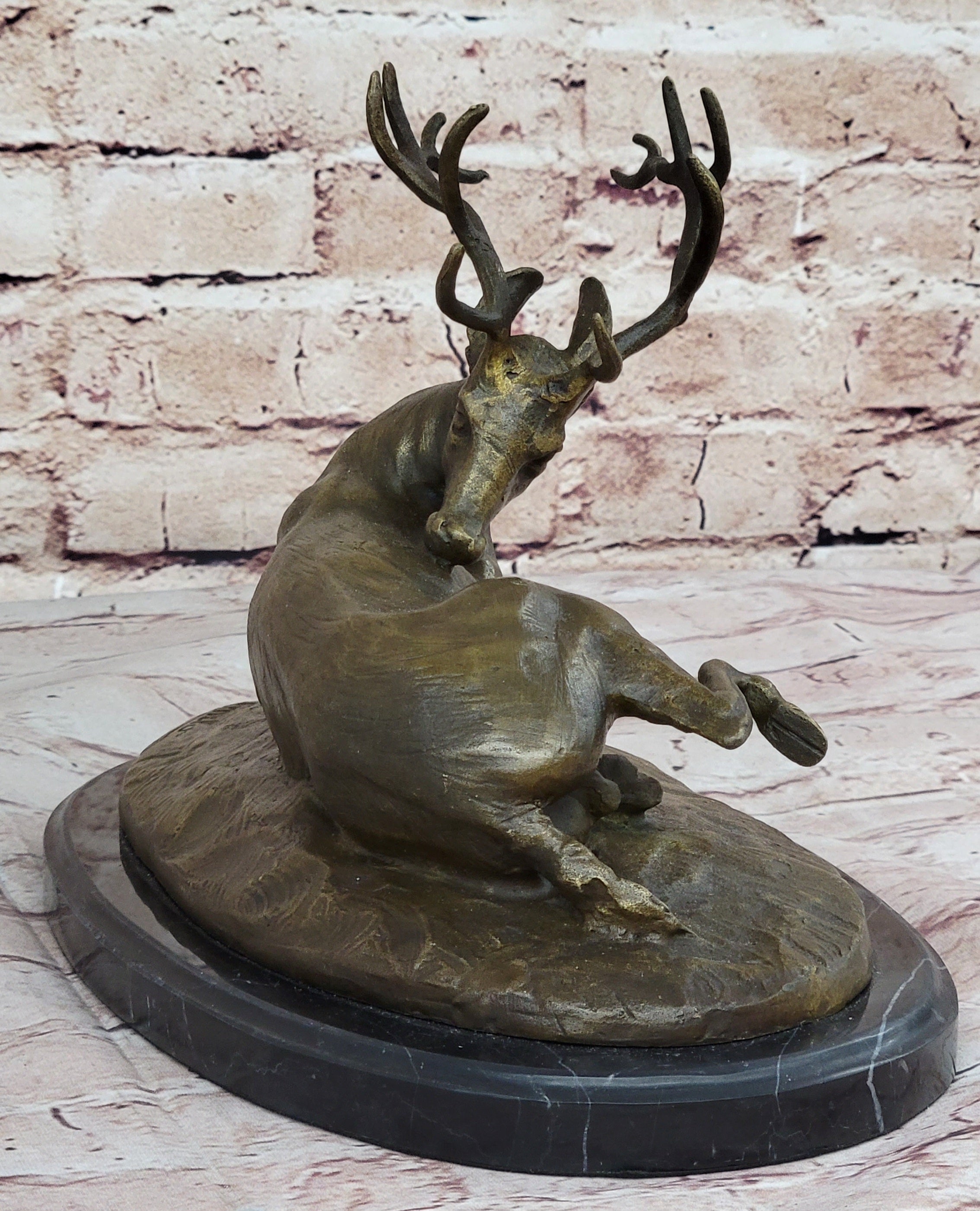 Trophy Bronze Antelope Buck Sculpture Marble Base Hotcast